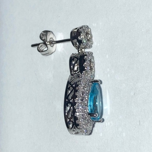 Gold Coast Platinum Plated Blue and Clear Stones Earrings - Picture 8 of 12